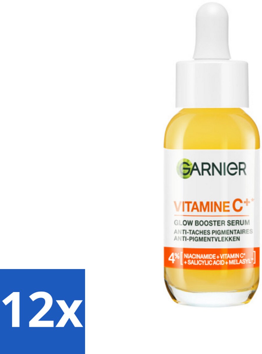 12 x Garnier - SkinActive - Serum - Vitamine C - Tegen Pigmentvlekken - Niacinamide & Salicylzuur - 30 ml - Serum Vitamine C - Pigmentvlekken - Anti-aging - Stralende Huid - Niacinamide