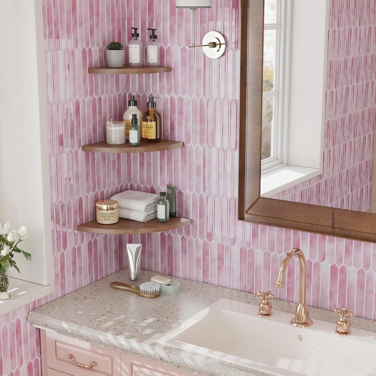 Muurstickers tegels - 30.5cm x 30.5cm - roze marmer effect - waterdicht en hittebestendig - ShopVlot