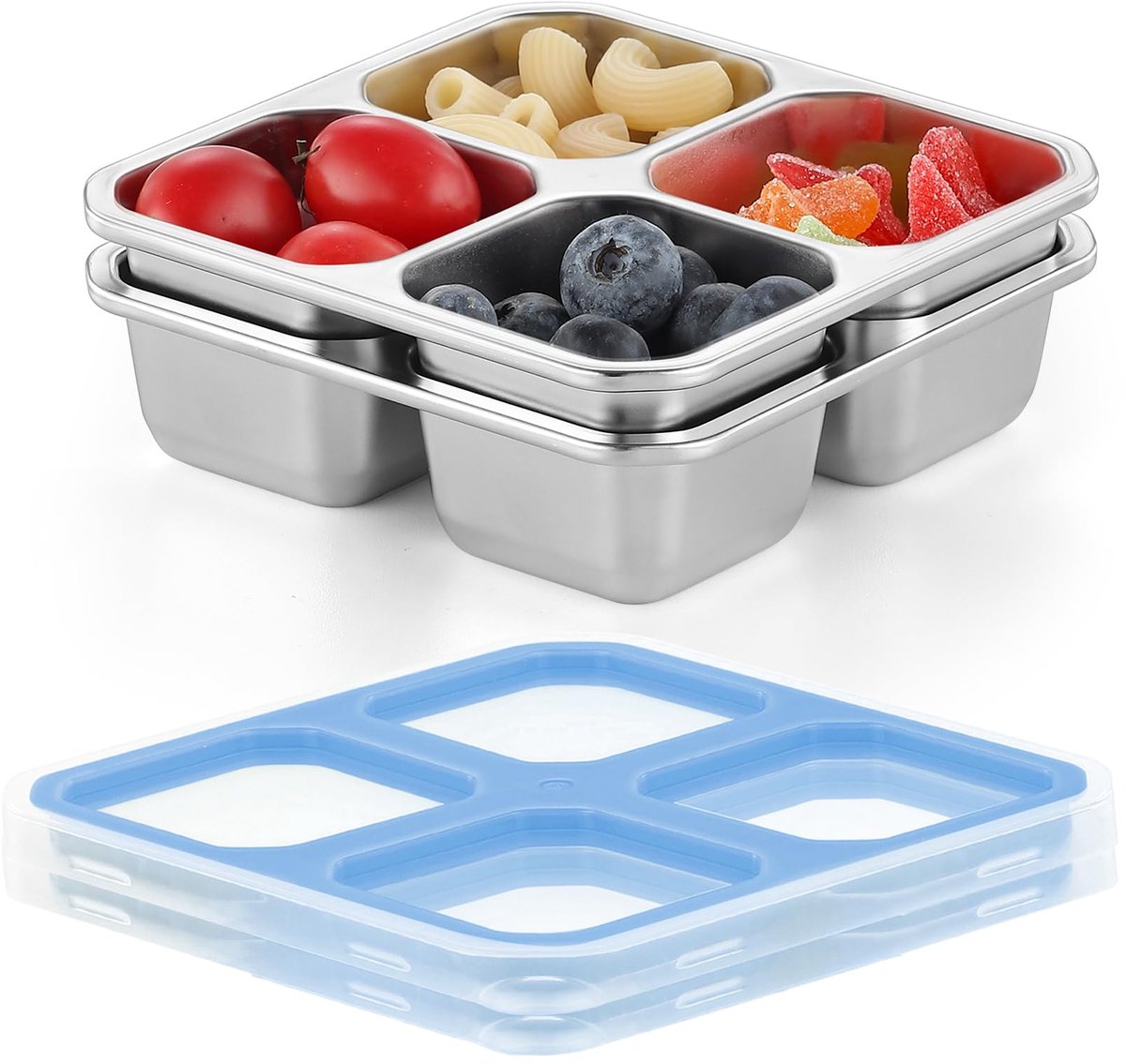 Snackbox 400ML met 4 Vakken - RVS Lunchbox - Spülmaschinenbestendig - Ideaal voor Kinderen en Volwassenen - ShopVlot