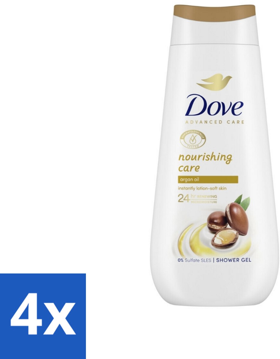 4 x Dove Douchecrème - Nourishing Care - Arganolie - 225 ml - Douchegel - Argan Olie - Hydratatie - Droge Huid - Dove