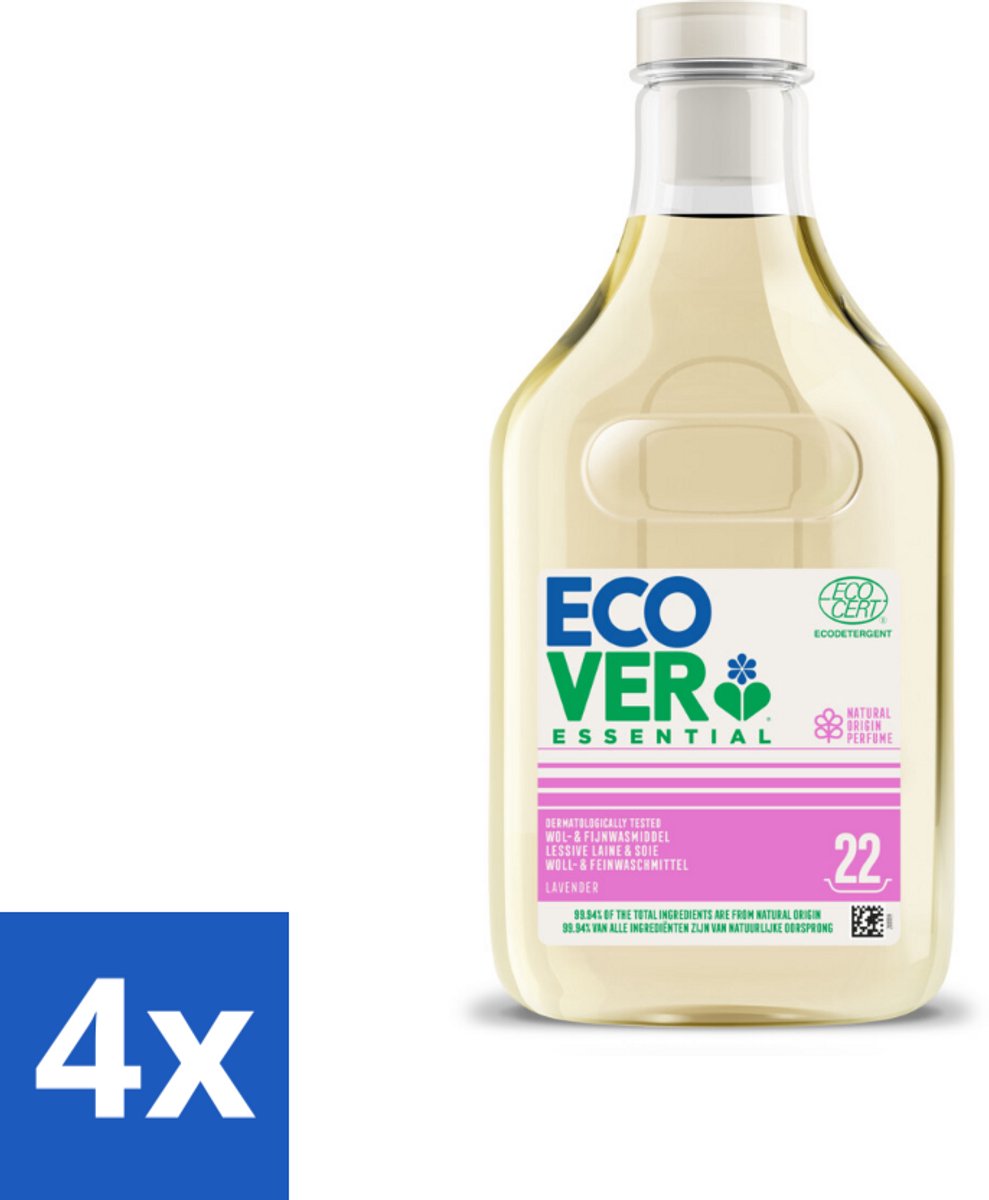 4 x Ecover - Vloeibaar wasmiddel Essential - Wol & Fijnwas - 1 liter - 22 wasbeurten - Wasmiddel Wol - Wasmiddel Zijde - Biologisch Wasmiddel - Milieuvriendelijk Wasmiddel - Wasmiddel Delicate Stoffen