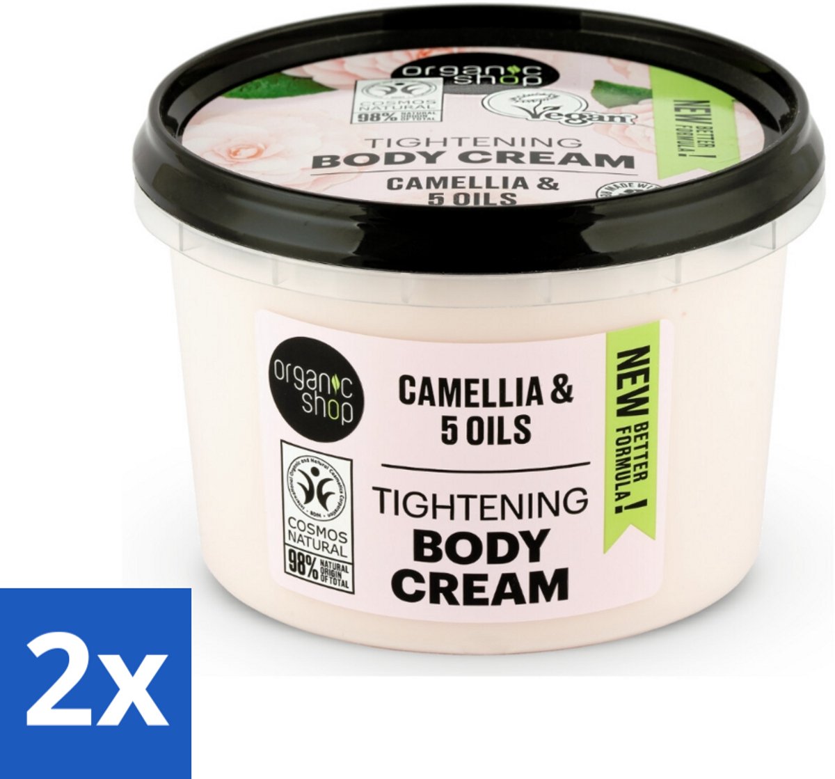 2 x Organic Shop - Organic Camellia & 5 Oils Body Cream - Verzachtend en Hydraterend - 250 ml - Organische Bodycrème - Hydraterende Bodycrème - Verzachtende Bodycrème - Kamelia Bodycrème - Natuurlijke Bodycrème