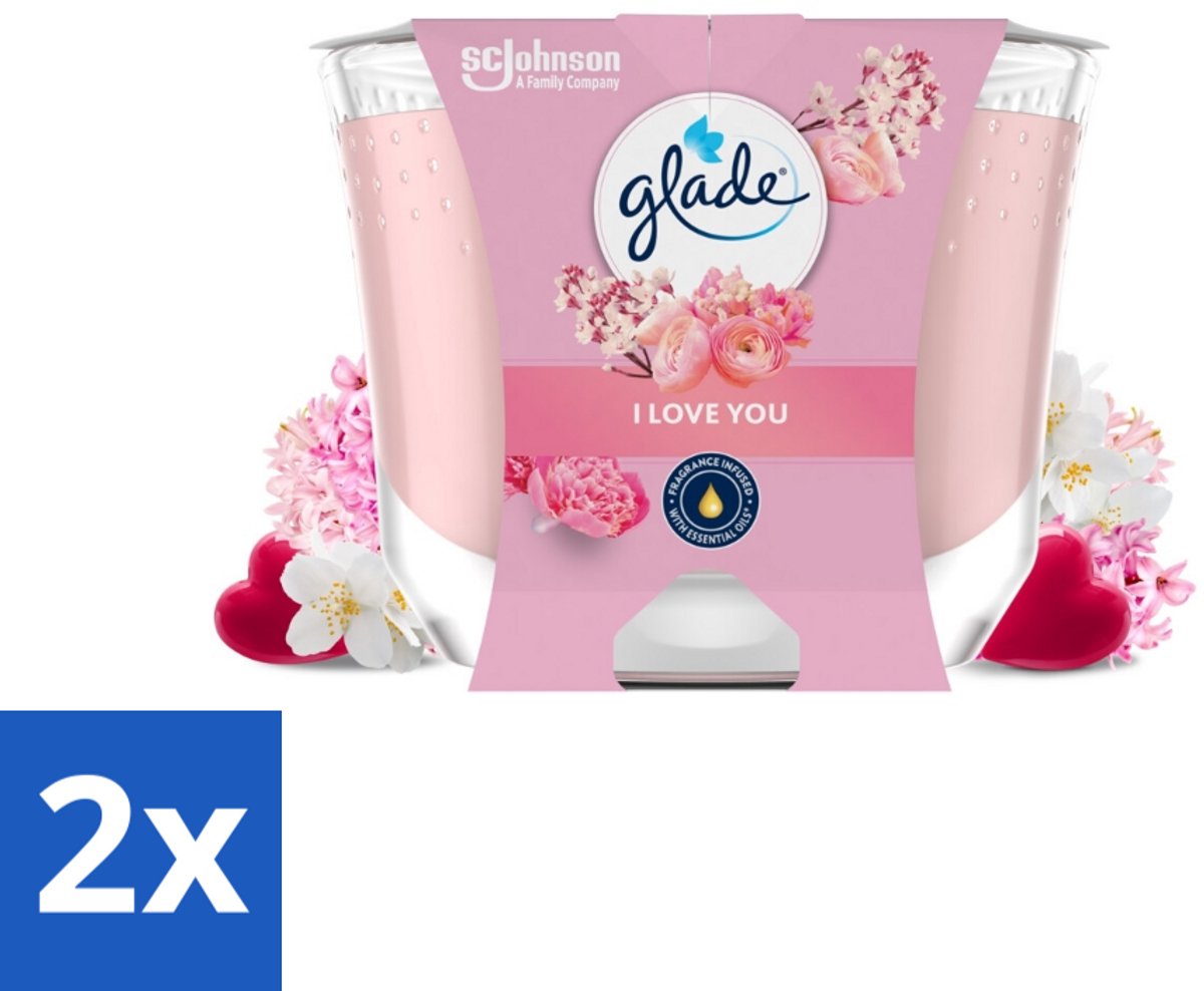 2 x Glade - Geurkaars I Love You - 100% Raapzaadwas - 204 g - Geurkaars - Romantische Geur - Bloemen Geur - Perzik Geur - Meloen Geur