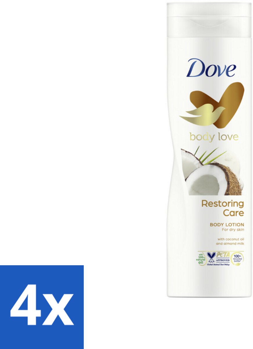 4 x Dove Bodylotion - Nourishing Secrets - Restoring Ritual - Kokos & Amandel - 400 ml - Lichaams Scrub - Exfoliërende Scrub - Granaatappel Scrub - Sheaboter Scrub - Dove Scrub