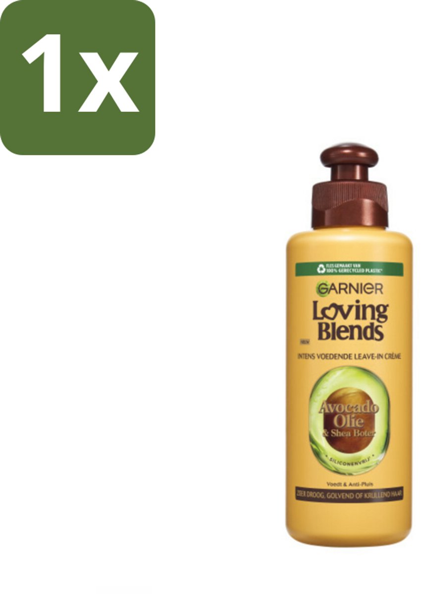 1 x Garnier - Loving Blends - Leave-In Crème - Avocado Olie & Shea Boter - Zeer Droog & Pluizig Haar - 200 ml - Avocado Olie - Shea Boter - Haarvoeding - Droog Haar - Pluizig Haar