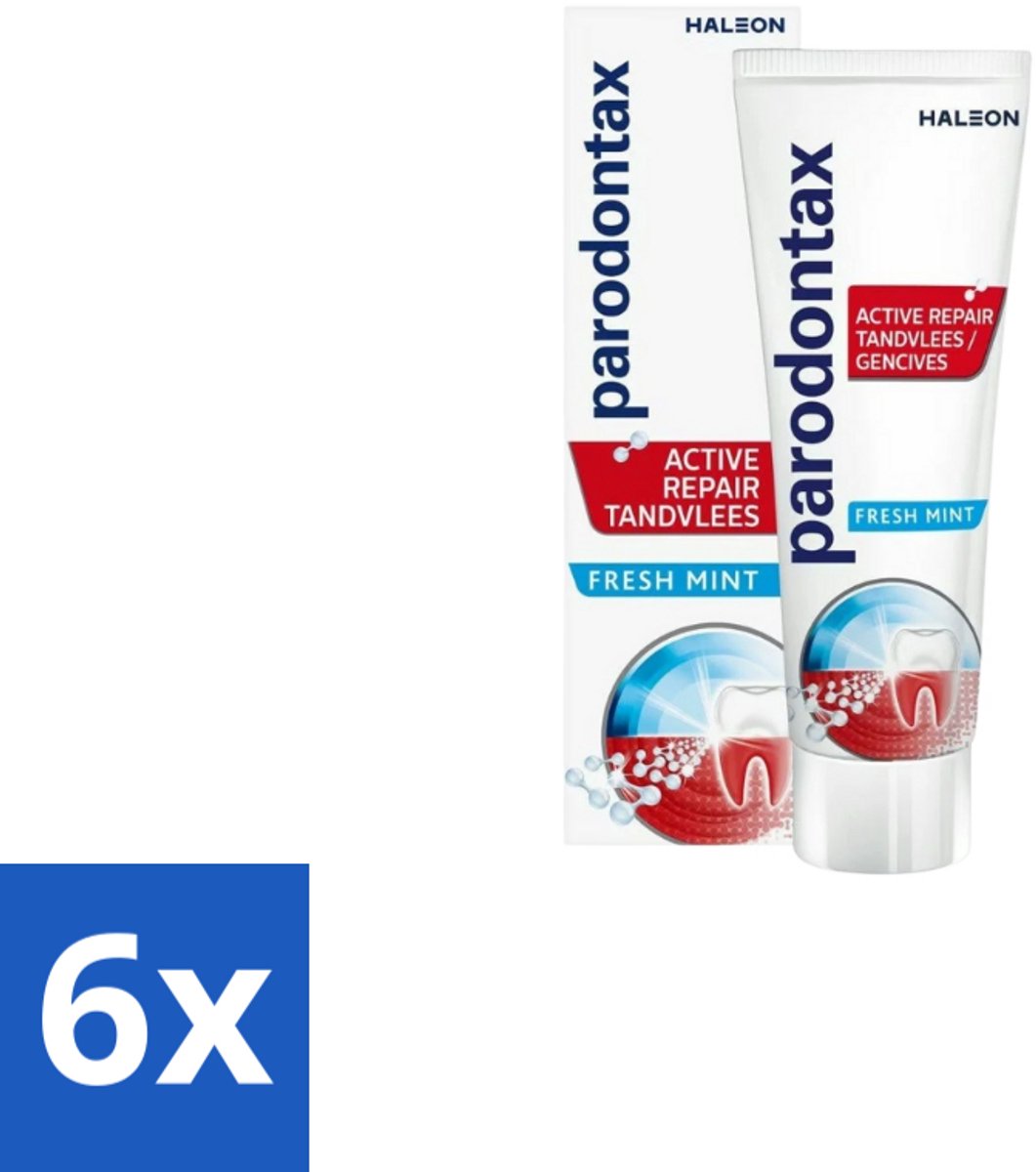6 x Parodontax - Tandpasta - Active Repair Tandvlees - Fresh Mint - 75 ml - Tandvlees Herstellen - Bloedend Tandvlees - Gezwollen Tandvlees - Tandplak Verwijderen - Frisse Adem