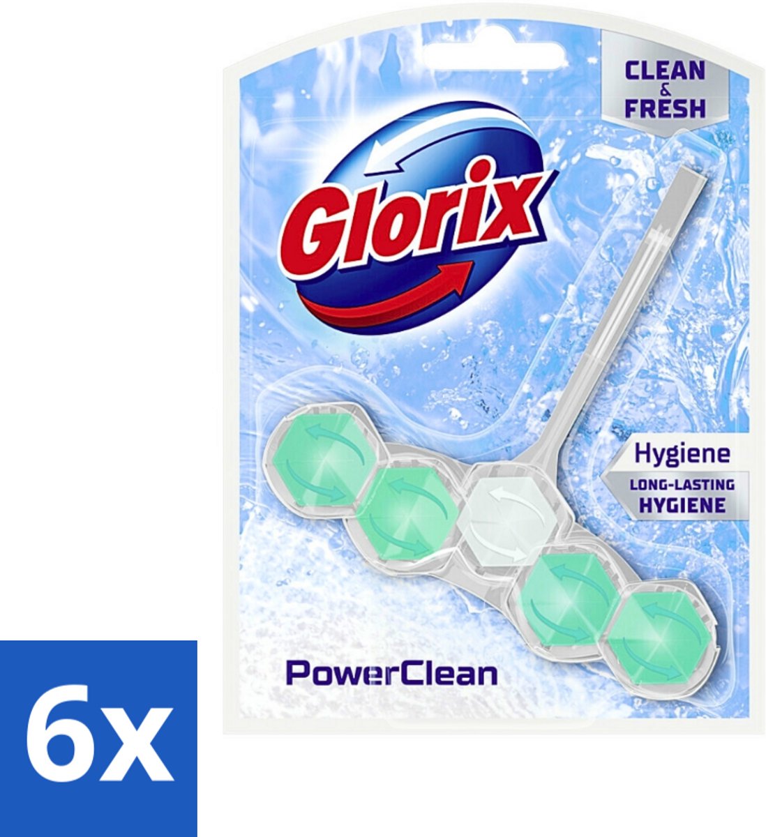 6 x Glorix - Toiletblok - Power Clean Hygiëne - Extra Hygiëne - 1 blok - Toilet Schoonmaak - Toiletblok - Toilet Hygiëne - Kalk Verwijderaar - Toilet Reiniging