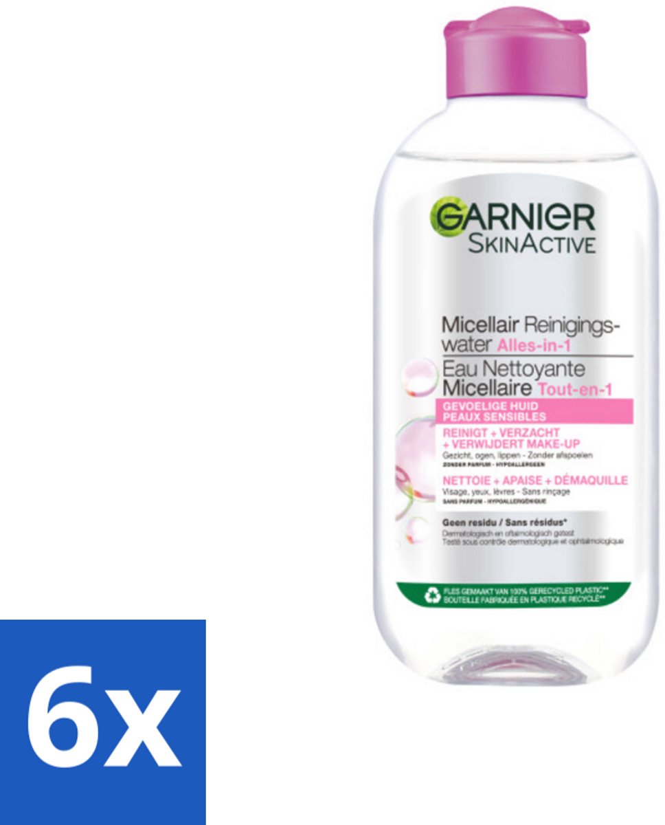 6 x Garnier - SkinActive - Micellair Water - Gevoelige Huid - Gezichtsreiniger - 200 ml - Micellair Water - Gezichtsreiniger - Gevoelige Huid - Make-up Remover - Alcoholvrij