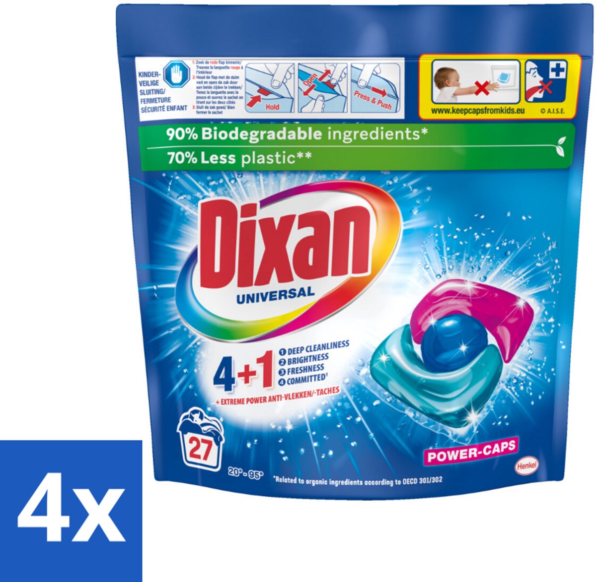 4 x Dixan - Wasmiddelcapsules - Universeel - 27 wasbeurten - Dixan Capsules - Wascapsules - Wasmiddel - Vlekkenverwijderaar - Wasverzorging