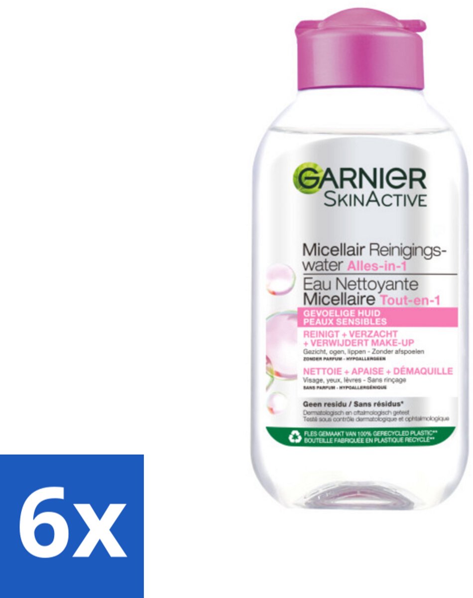 6 x Garnier - SkinActive - Micellair Reinigingswater - Gevoelige Huid - Reisformaat - 100 ml - Micellair Water - Gezichtsreiniger - Make-up Remover - Gevoelige Huid - Reisformaat