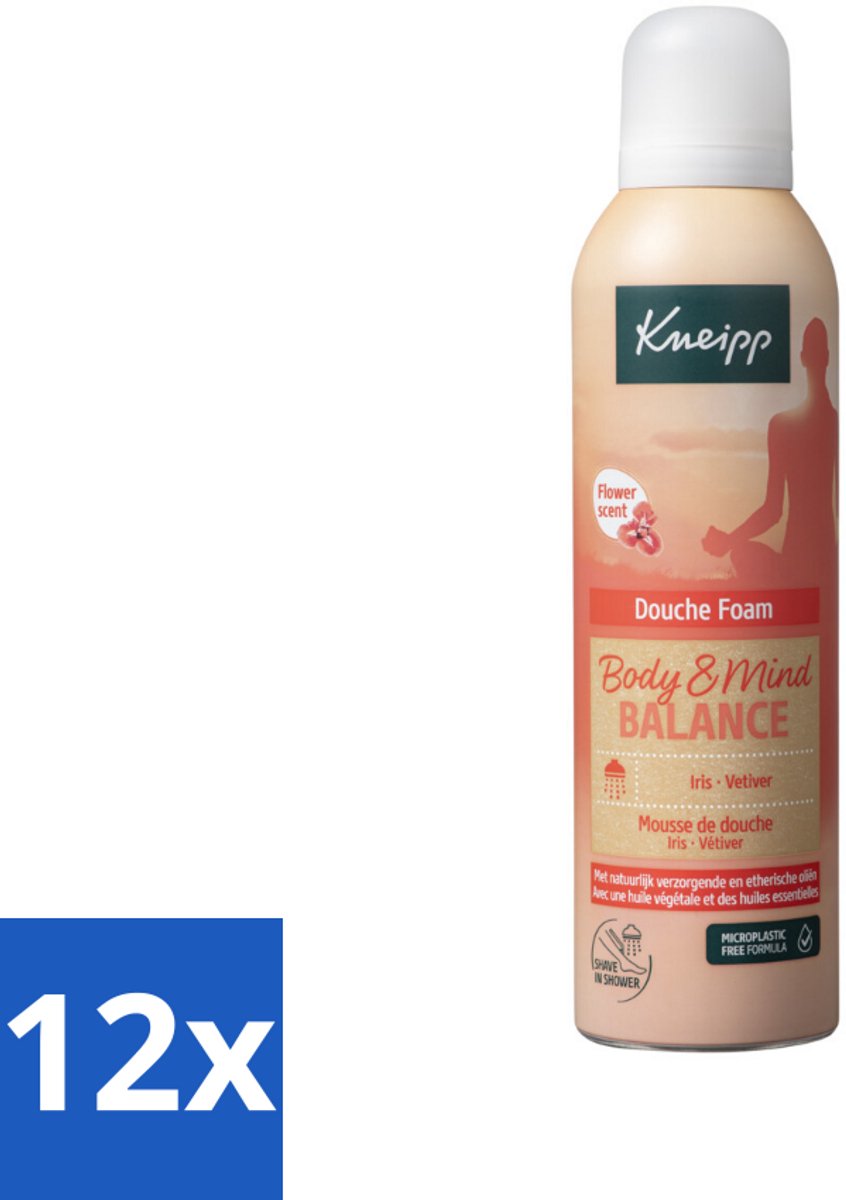 12 x Kneipp - Douche schuim - Body & Mind Balance - Iris & Vetiver - 200 ml - Douche Foam - Ontspanning - Balans - Iris - Vetiver