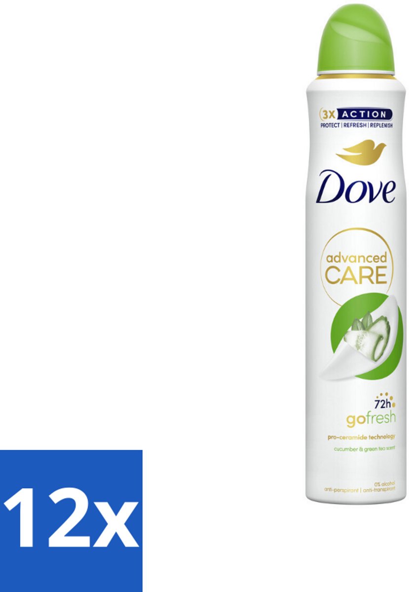 12 x Dove Deodorant Spray - Komkommer & Groene Thee - 200 ml - Dove Deodorant - Antitranspirant - Cucumber & Green Tea - Deodorant Spray - 72 Uur Bescherming