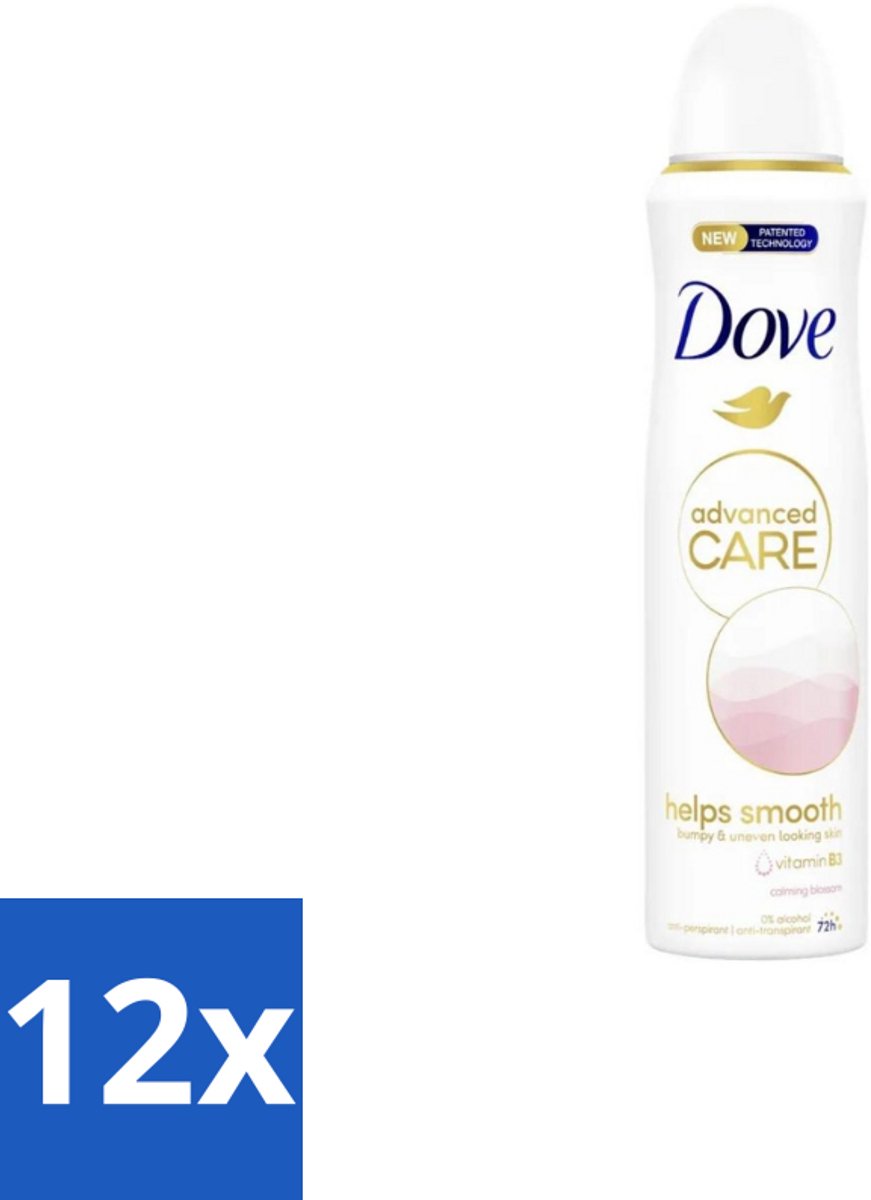 12 x Dove Deodorant Spray - Advanced Care - For Smooth Skin - 150 ml - Dove Deodorant - Anti-transpirant - Deodorant Spray - Calming Blossom - Bloemachtige Geur