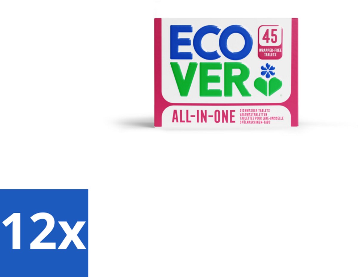 12 x Ecover - Vaatwastabletten All-in-One - Lemon & Mandarin - 45 Tabs - Vaatwastabletten - Citrusgeur - Biologisch Afbreekbaar - Plasticvrij - Duurzaam