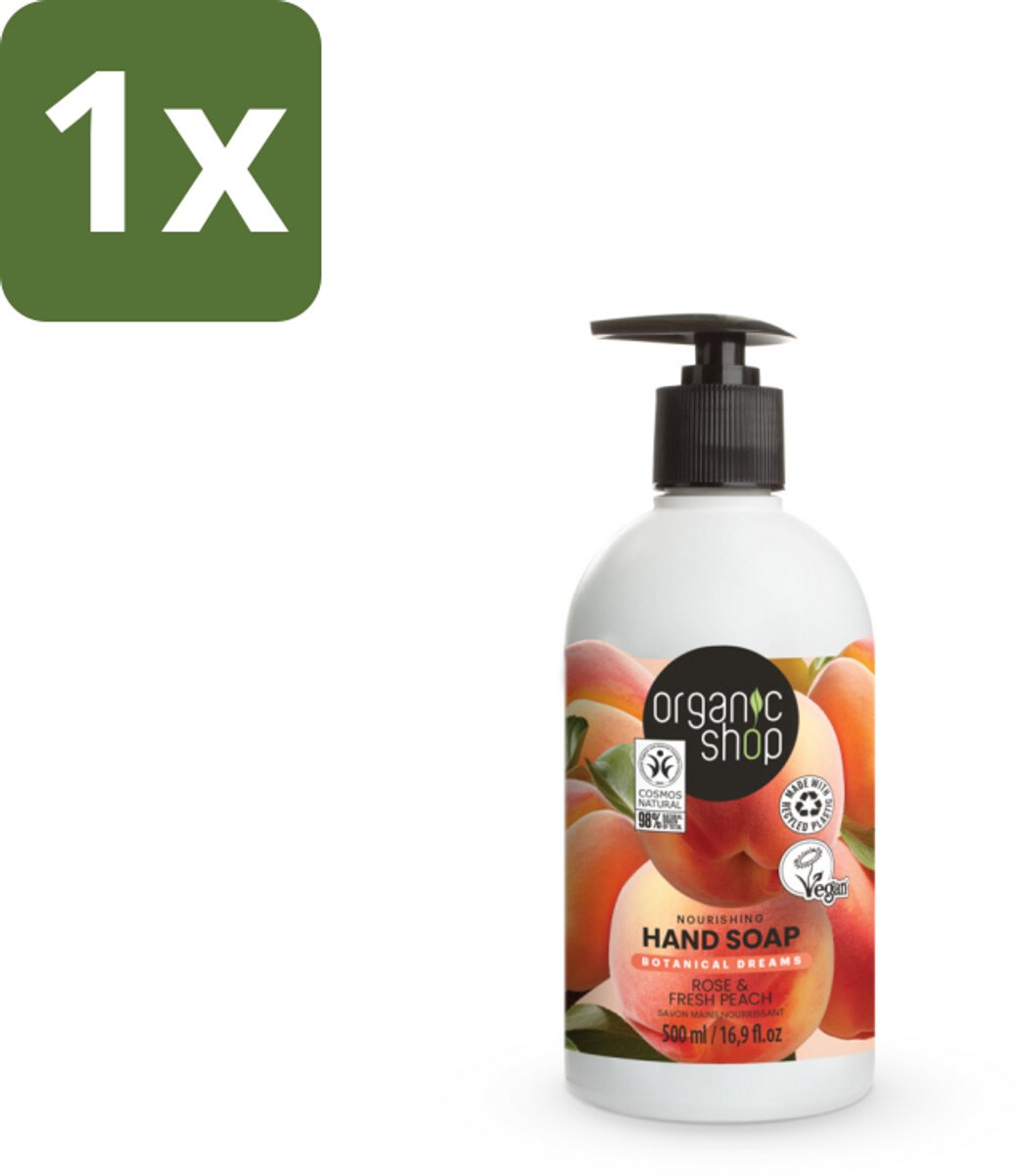 1 x Organic Shop - Handzeep Rose & Peach - Verzorgend en Hydraterend - 500 ml - Handzeep - Natuurlijke Handzeep - Handverzorging - Handcrème - Hydraterende Handzeep