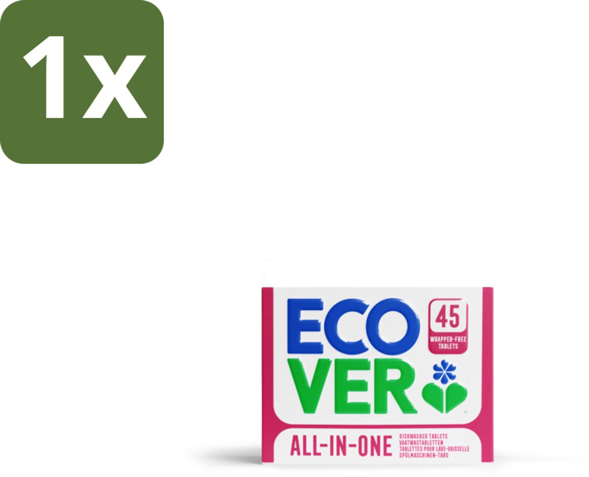 1 x Ecover - Vaatwastabletten All-in-One - Lemon & Mandarin - 45 Tabs - Vaatwasmiddel - Vaatwastablet - Vaatwasser - Reiniging - Vet Verwijderen