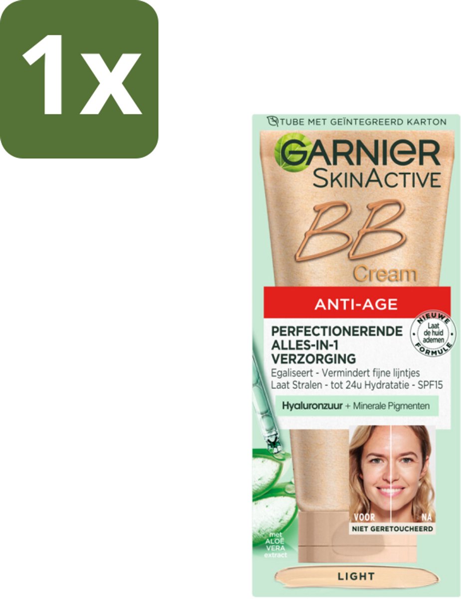 1 x Garnier - SkinActive - BB Cream Light - Anti-Aging - Getinte Dagcrème - 50 ml - BB Cream - Anti-aging - Huidverzorging - Dagcrème - Teint