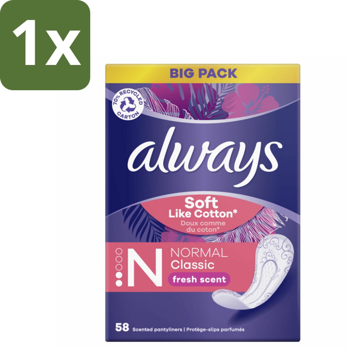 1 x Always - Inlegkruisjes - Normal - Fresh - Voordeelverpakking - Inlegkruisjes - Frisheid - Absorberende Vezels - Ultradun - Discreet