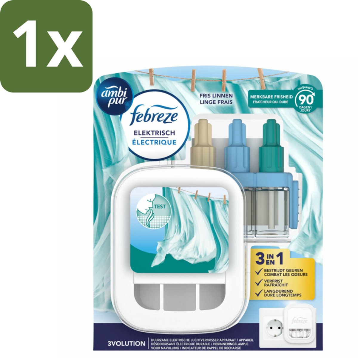 1 x Ambi Pur - 3Volution - Starterkit - Fresh Linnen - 20 ml - Geurwisseltechnologie - Automatische Geurwisseling - Frisse Linnengeur - Luchtverfrisser - Geurverspreiding