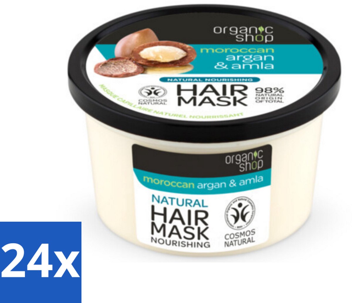 24 x Organic Shop - Haarmasker Argan & Amla - Herstellend en Verzorgend - 250 ml - Haar Masker Argan - Haarmasker Amla - Herstellend Haarmasker - Verzorgend Haarmasker - Beschadigd Haar