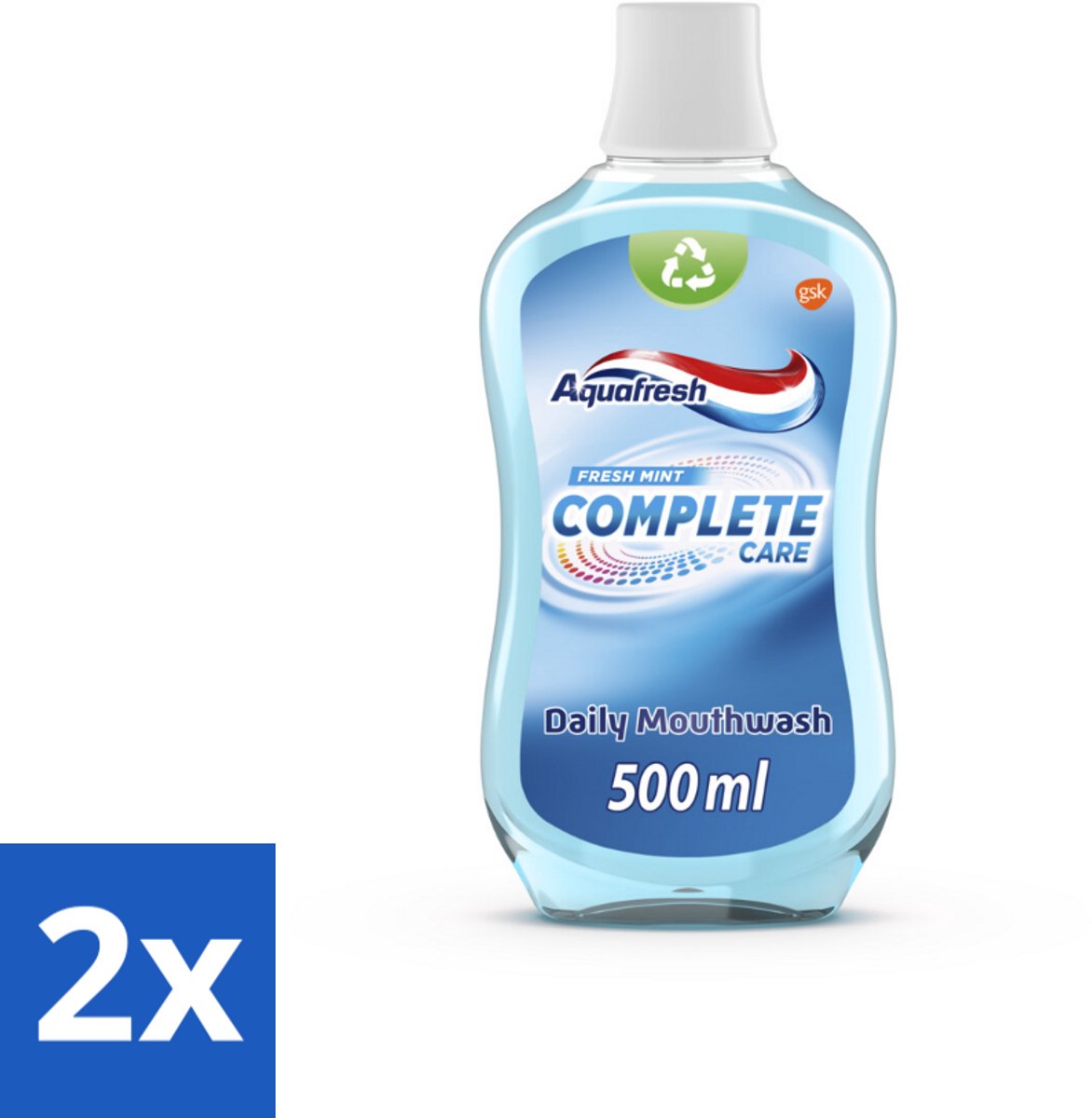 2 x Aquafresh Complete Care Mondwater - Fresh Mint - 500 ml - Mondwater - Tandenpoeder - Tandenborstel - Gebit - Tandplak