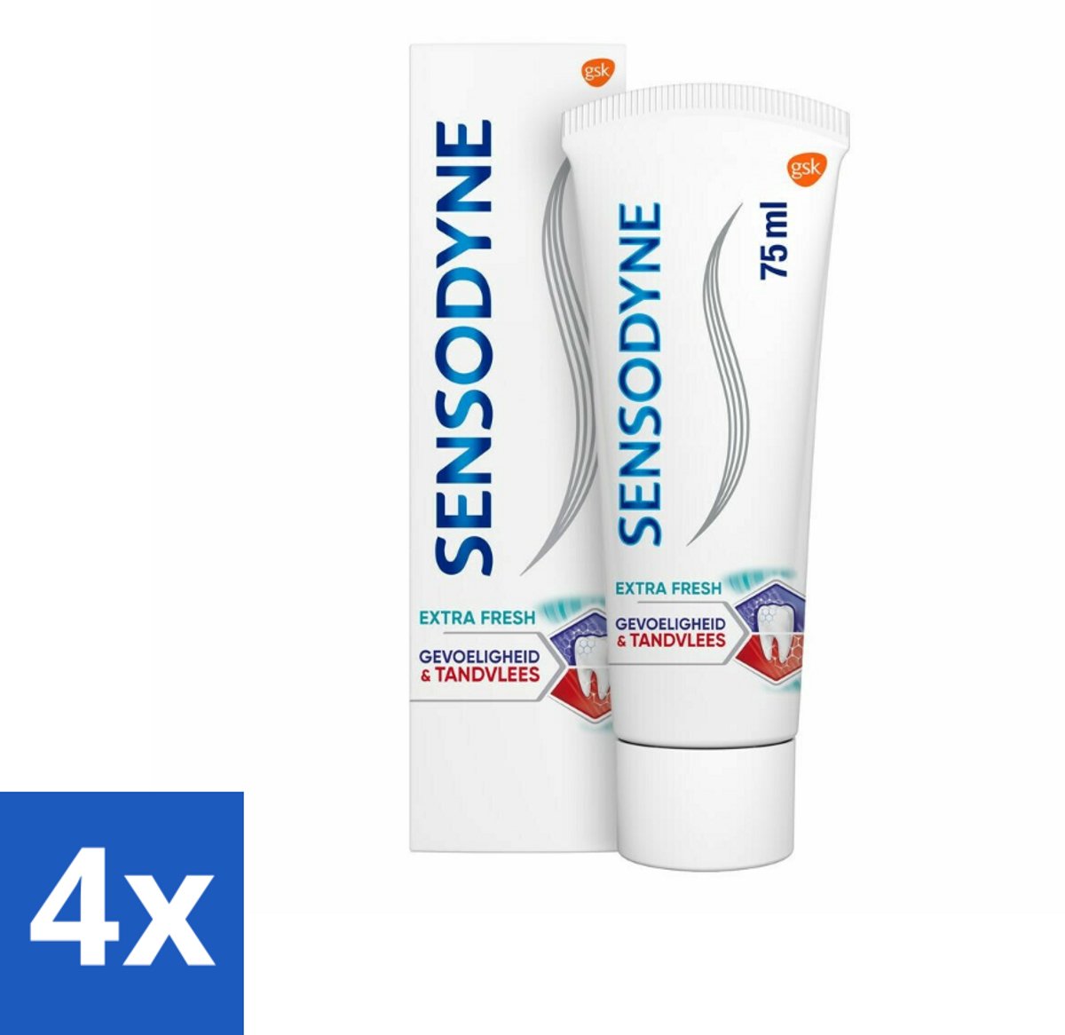4 x Sensodyne - Tandpasta - Gevoeligheid & Tandvlees - Extra Fresh - 75 ml - Tandpasta Gevoelige Tanden - Tandvleesproblemen - Tandplak - Gevoelige Tanden - Tandvleesverzorging