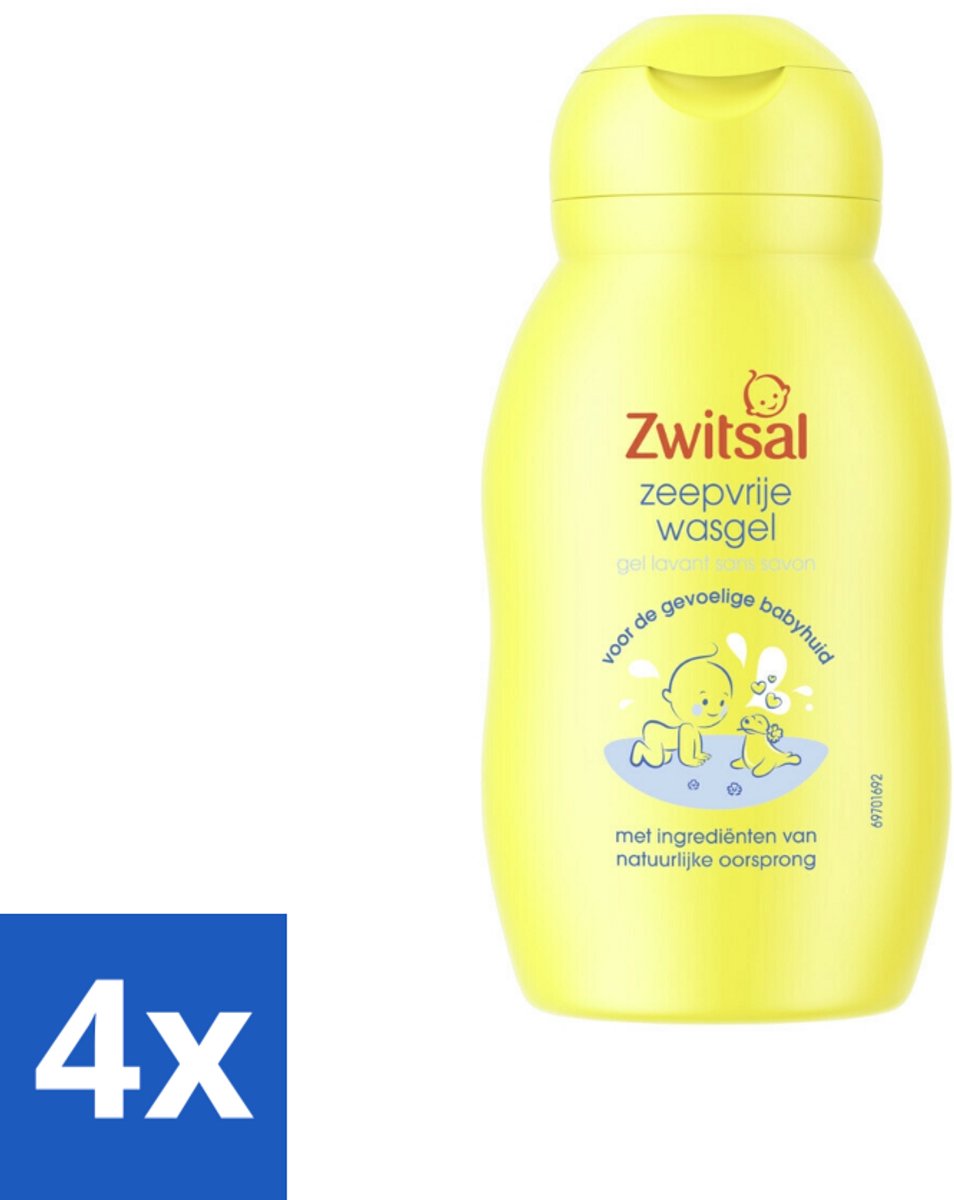 4 x Zwitsal - Wasgel Mini - Zeepvrij & Mild - 75 ml - Reisformaat - Babywasgel - Babybad - Zachte Babywas - Hypoallergeen Babyproduct - Zeepvrije Babywas