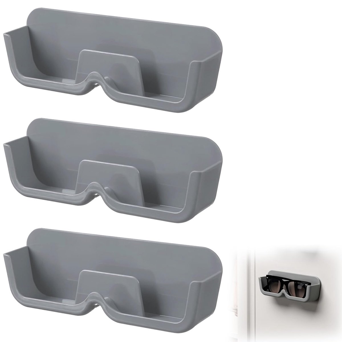 Zelfklevende brillenhouder set van 3 - grijze wandgemonteerde brillenhouder - hard plastic - ShopVlot
