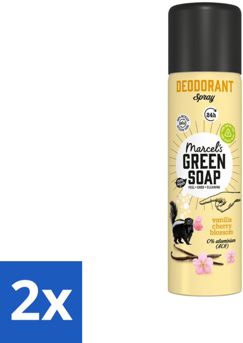 2 x Marcel's Green Soap - Deodorant Spray - Vanilla & Cherryblossom - Langdurige frisheid - 150 ml - Deodorant Spray - Natuurlijke Deodorant - Aluminiumvrije Deodorant - Vegan Deodorant - Milieuvriendelijke Deodorant