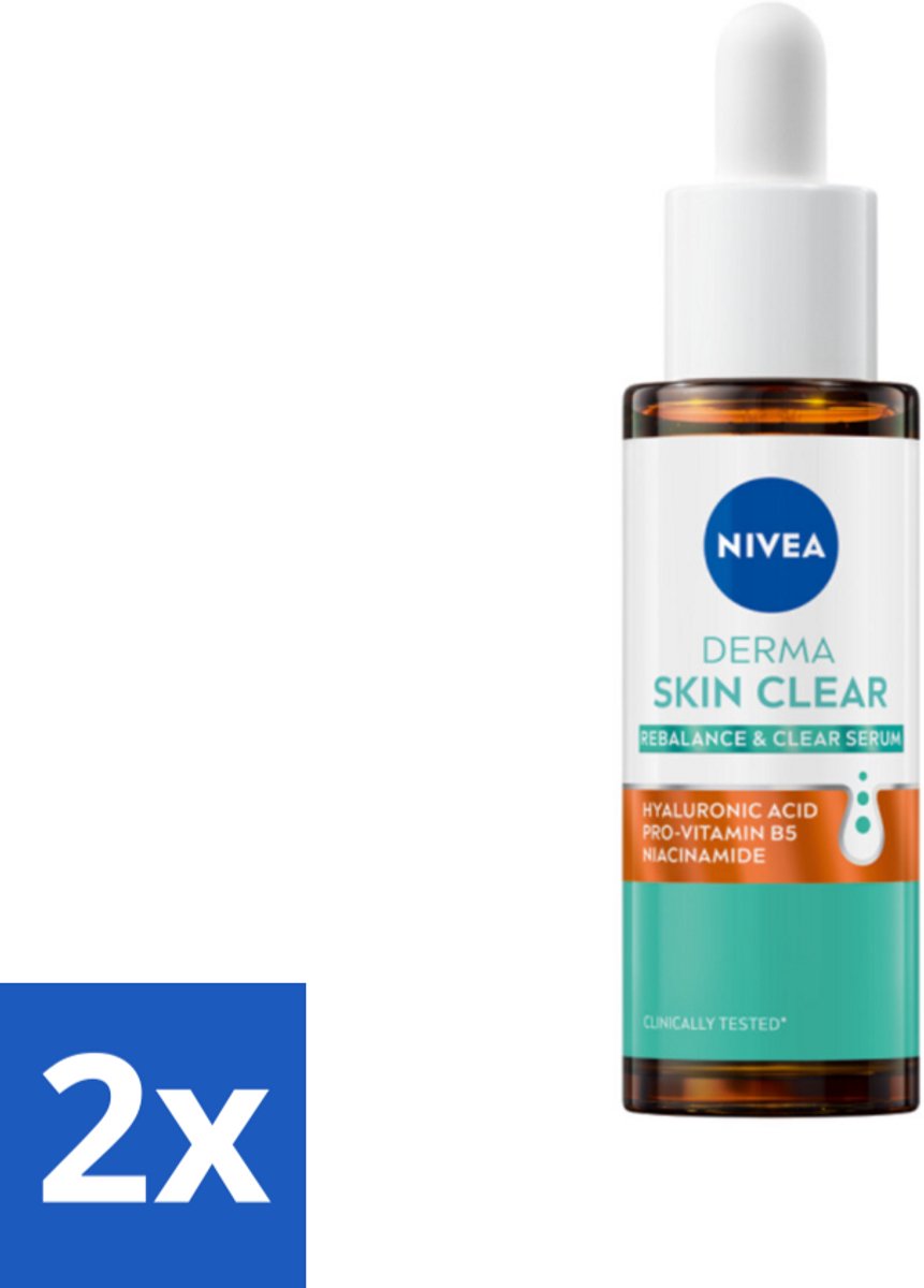 2 x Nivea - Derma - Skin Clear Serum - Zuiverend en Kalmerend - Met Hyaluronzuur en Niacinamide - 30 ml - NIVEA Derma Skin Clear Serum - Serum Voor Onzuivere Huid - Serum Voor Gevoelige Huid - Serum Met Hyaluronzuur - Serum Met Niacinamide