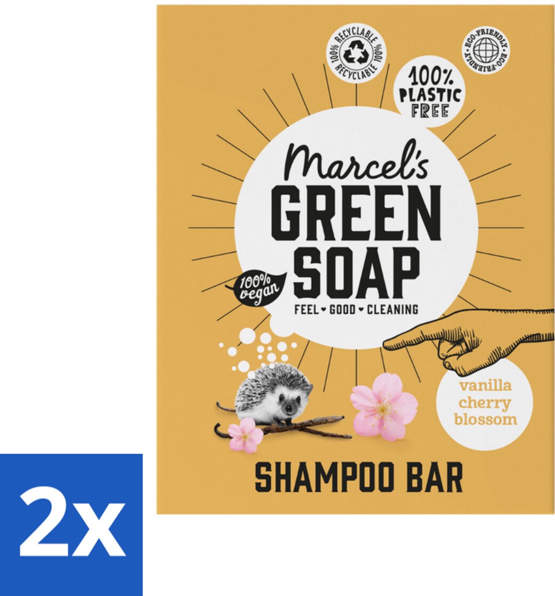 2 x Marcel's Green Soap - Shampoobar - Vanilla & Cherry Blossom - Versterkt & verzorgt - 90 gr - Plasticvrije Shampoo - Shampoo Bar - Biologische Shampoo - Vegan Shampoo - Natuurlijke Shampoo