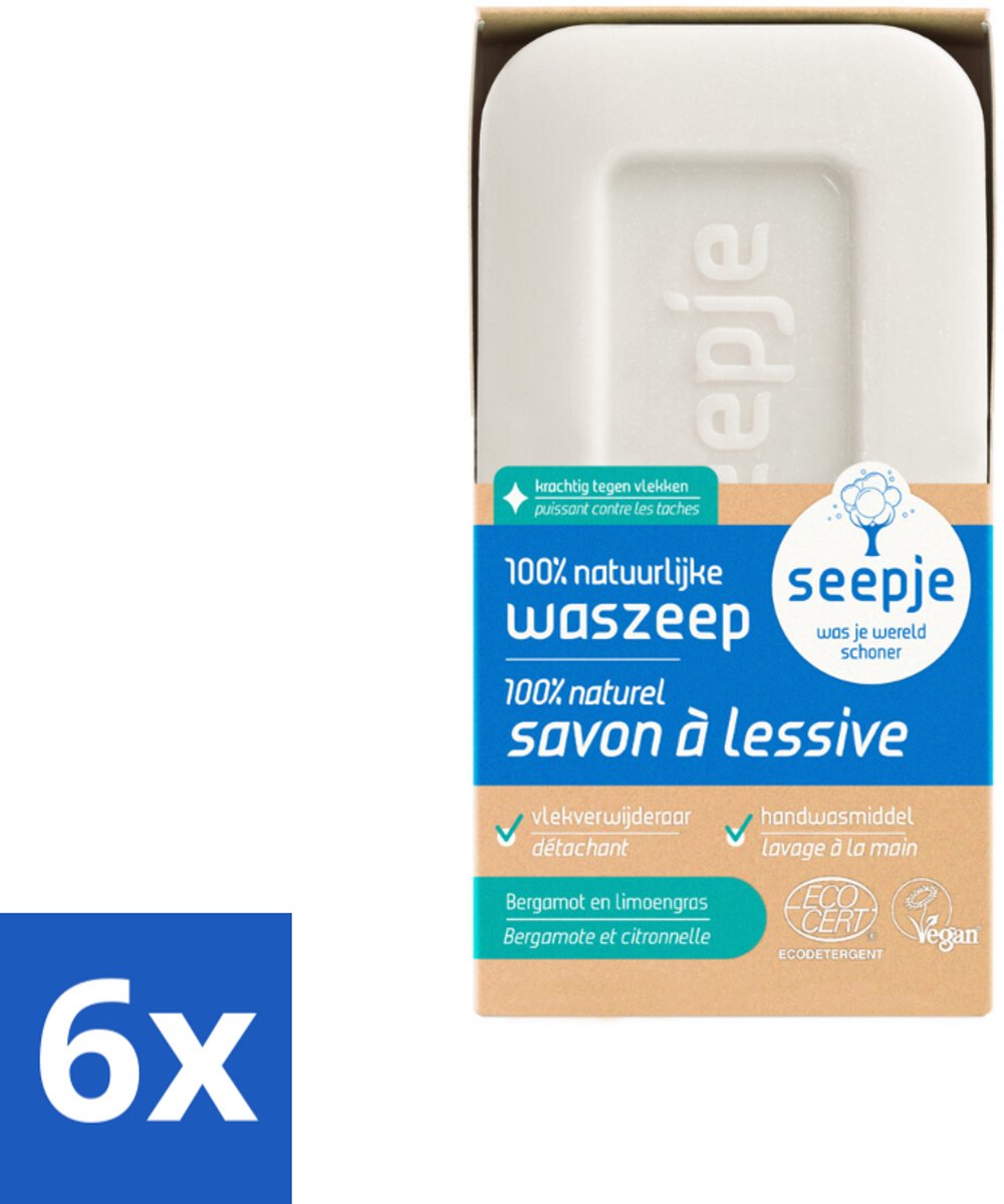 6 x Seepje - Waszeep - Handgemaakt & Natuurlijke Ingrediënten - Blok - 120 gr - Natuurlijke Zeep - Handgemaakte Zeep - Waszeep Blok - Biologische Zeep - Milieuvriendelijke Zeep