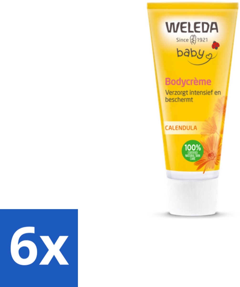 6 x WELEDA - Bodycrème - Baby & Kind Calendula - 75 ml - Babycreme - Babyverzorging - Natuurlijke Babycreme - Calendula Creme - Gevoelige Huid