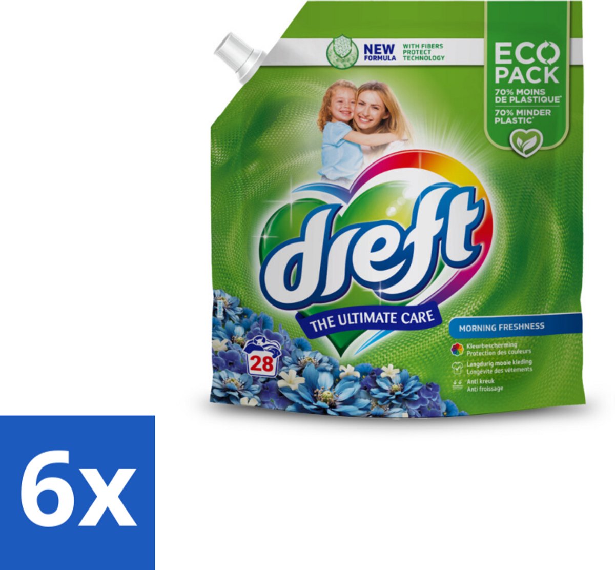 6 x Dreft - Vloeibaar Wasmiddel - Ochtendfris Navul - Fris en zuinig - 28 Wasbeurten - Wasmiddel - Vloeibaar Wasmiddel - Navulverpakking - Wasverzorging - Duurzaam