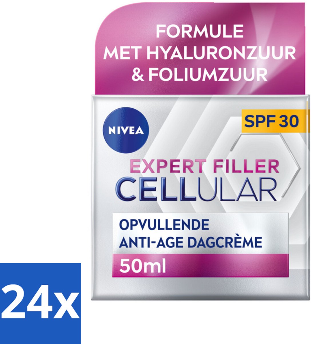NIVEA - CELLular Expert Filler Dagcrème - Anti-Veroudering Gezichtscrème - SPF 30 - Met Hyaluronzuur, Creatine & Foliumzuur - 50 ml - Voordeelverpakking - 24 stuks