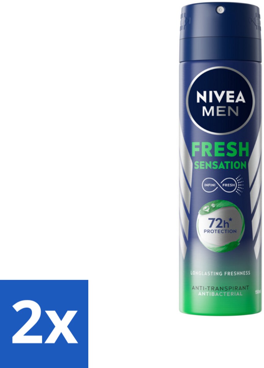 2 x NIVEA MEN - Deodorant Spray - Fresh Sensation - 150 ml - Anti-transpirant Spray - Zweetgeur Bestrijding - Frisse Geur - Huidvriendelijk - 72 Uur Bescherming