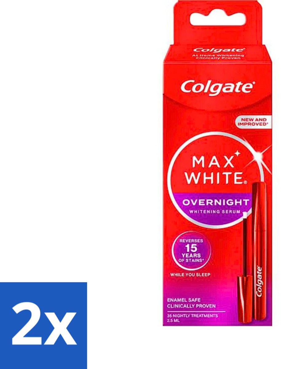 2 x Colgate - Serum - Max White - Overnight Whitening - 2,5 ml - Witte Tanden - Tanden Bleken - Overnight Whitening - Tanden Whitening Serum - Colgate Max White