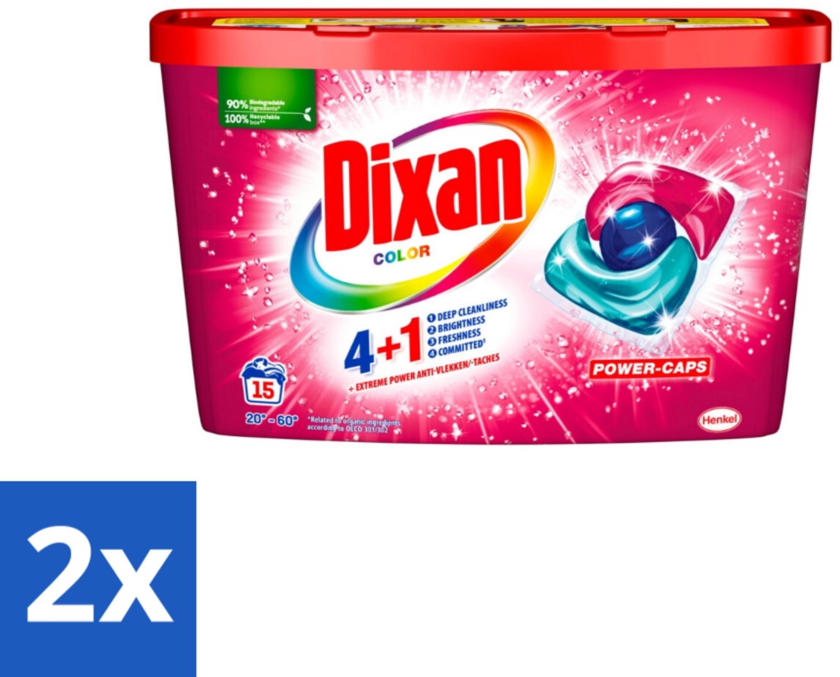 2 x Dixan - Wasmiddelcapsules - Voor gekleurde was - 15 wasbeurten - Wasmiddel Capsules - Gekleurde Was - Vlekkenverwijderaar - Wasverzachter - Wasmiddel