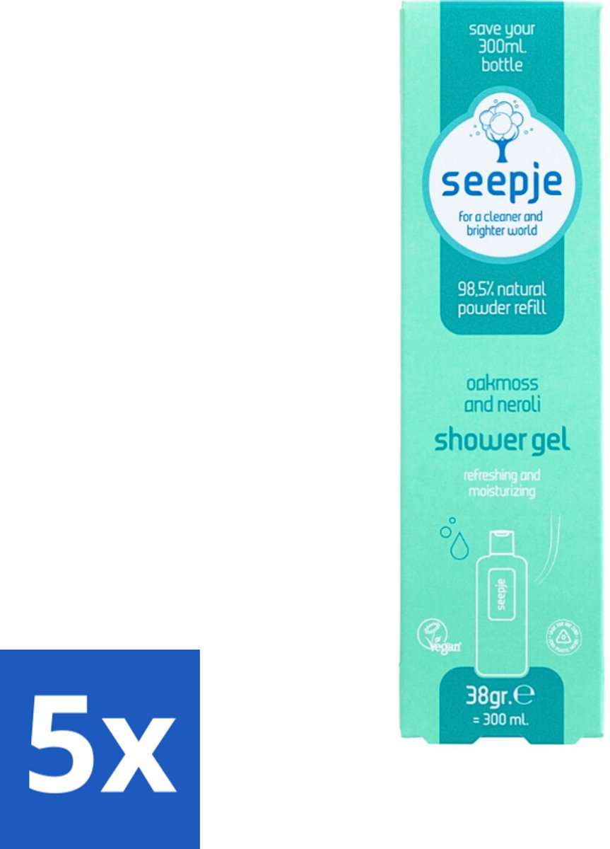 Seepje - Douchegel - Duurzaam & Handig - Eikenmos en Neroli - Navulling - 38 gr - Bulkverpakking - 5 stuks