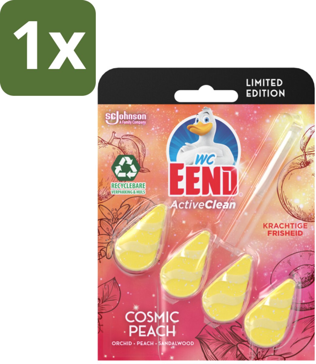 1 x WC Eend - Active Clean Cosmic Peach - Toiletblok - Fruitige Perzikgeur - 38 gr - Toiletblok - Reiniging Toilet - Perzikgeur Toilet - Actieve Reiniging - Schuim Toilet