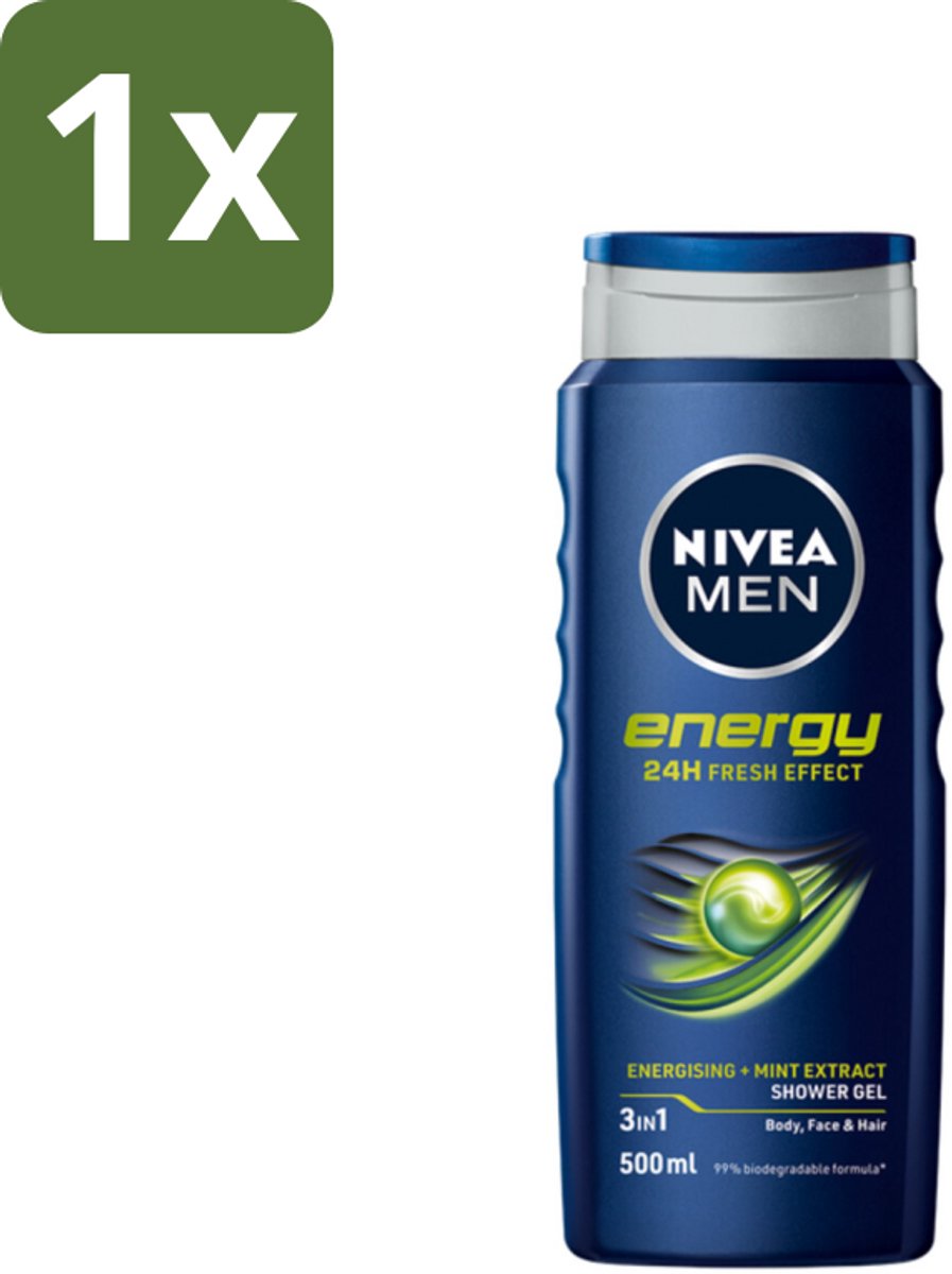 1 x NIVEA MEN - Douchegel - Energy - 500 ml - Douchegel Mannen - Energieboost - Mintextract - 3-in-1 Douchegel - Frisheid
