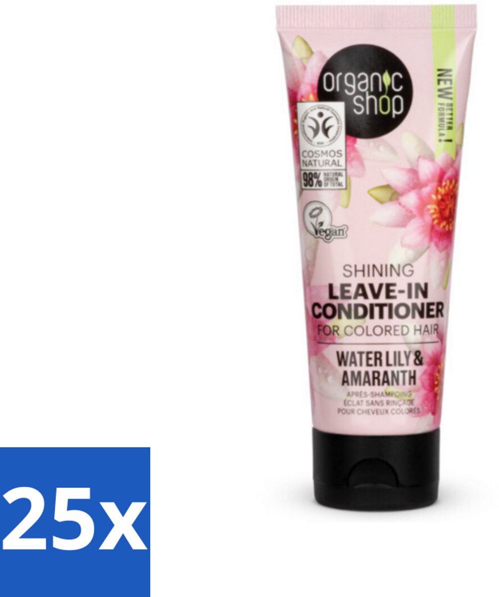 25 x Organic Shop - Shining Leave-In Conditioner Water Lily & Amaranth - 75 ml - Leave-in Conditioner - Haarverzorging - Natuurlijke Ingrediënten - Gezond Haar - Glans Haar