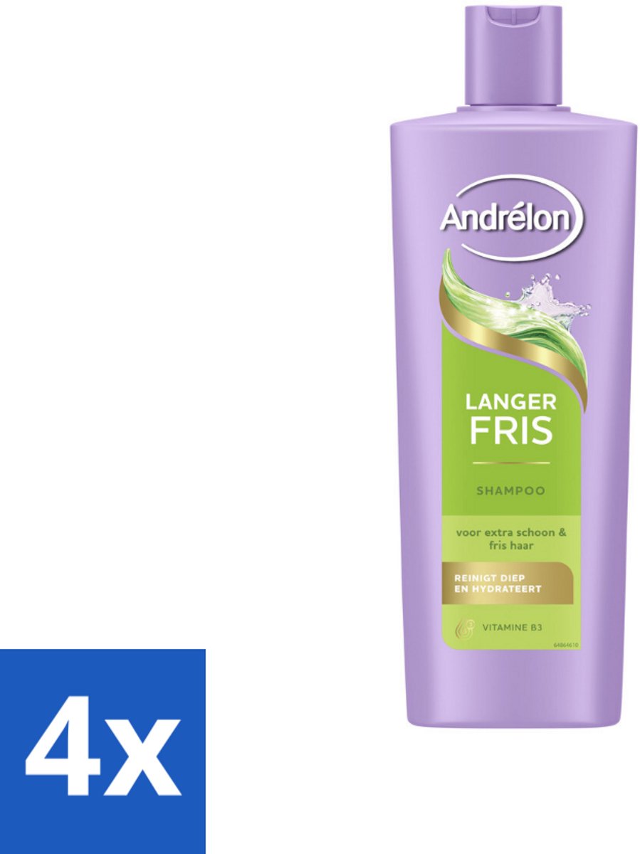 4 x Andrélon – Shampoo – Langer Fris – 400 ml - Luchtig Haar - Fris Haar - Vet Haar - Diepe Reiniging - Vitamine B3