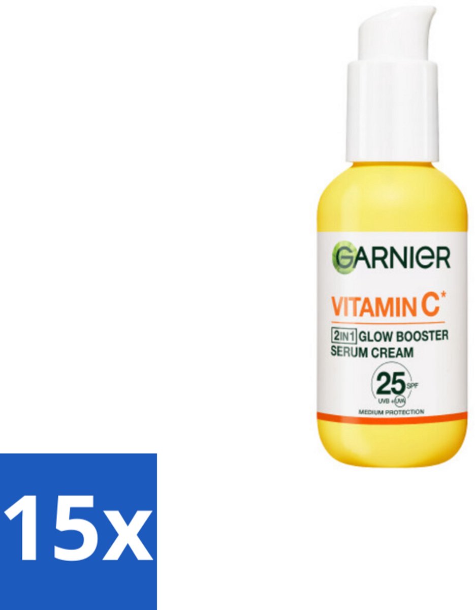 15 x Garnier - SkinActive - Serum Cream - Glow Booster - Vitamine C & SPF 25 - 50 ml - Glow Booster - Vitamine C - SPF 25 - Serum Crème - Huidverzorging