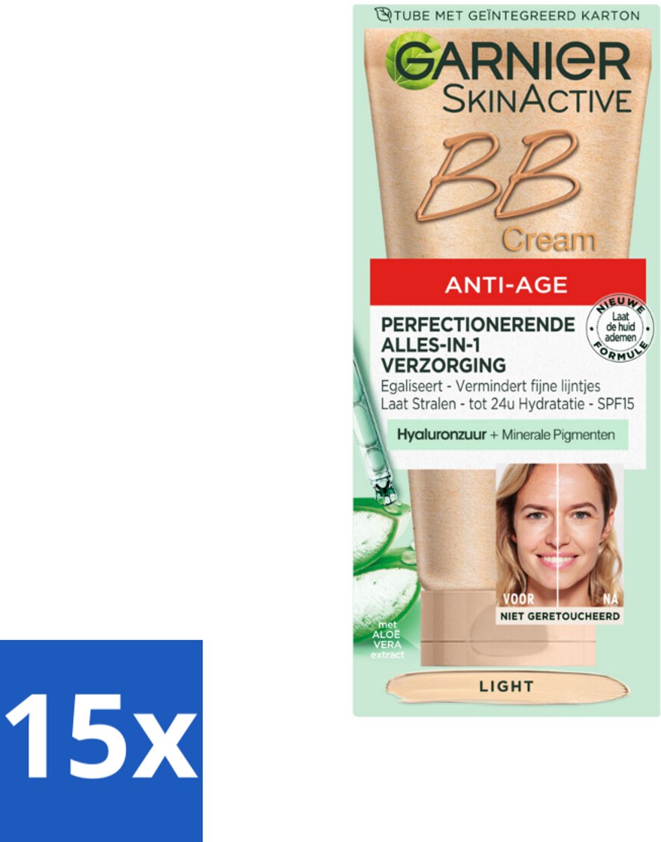 15 x Garnier - SkinActive - BB Cream Light - Anti-Aging - Getinte Dagcrème - 50 ml - BB Cream - Anti-aging - Huidverzorging - Dagcrème - Teint