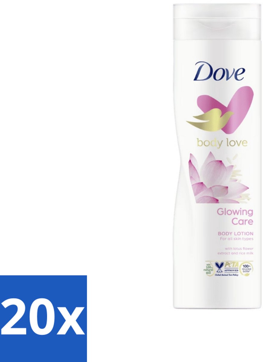 20 x Dove Bodylotion - Glowing Care - Lotus & Rijstmelk - 250 ml - Body Lotion - Voedende Bodylotion - Huid Verzorging - Huid Verzorging Vrouw - Huid Verzorging Normale Huid