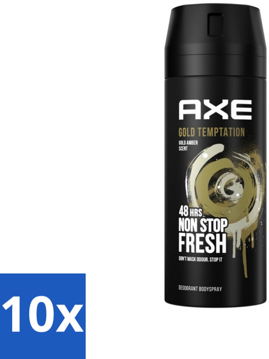 10 x AXE - Deodorant Spray - Gold Temptation - Luxe Geur - Oriëntaals & Fris - 150 ml - Deodorant Spray - Geur - Zweet - Geurneutraliserend - Zink