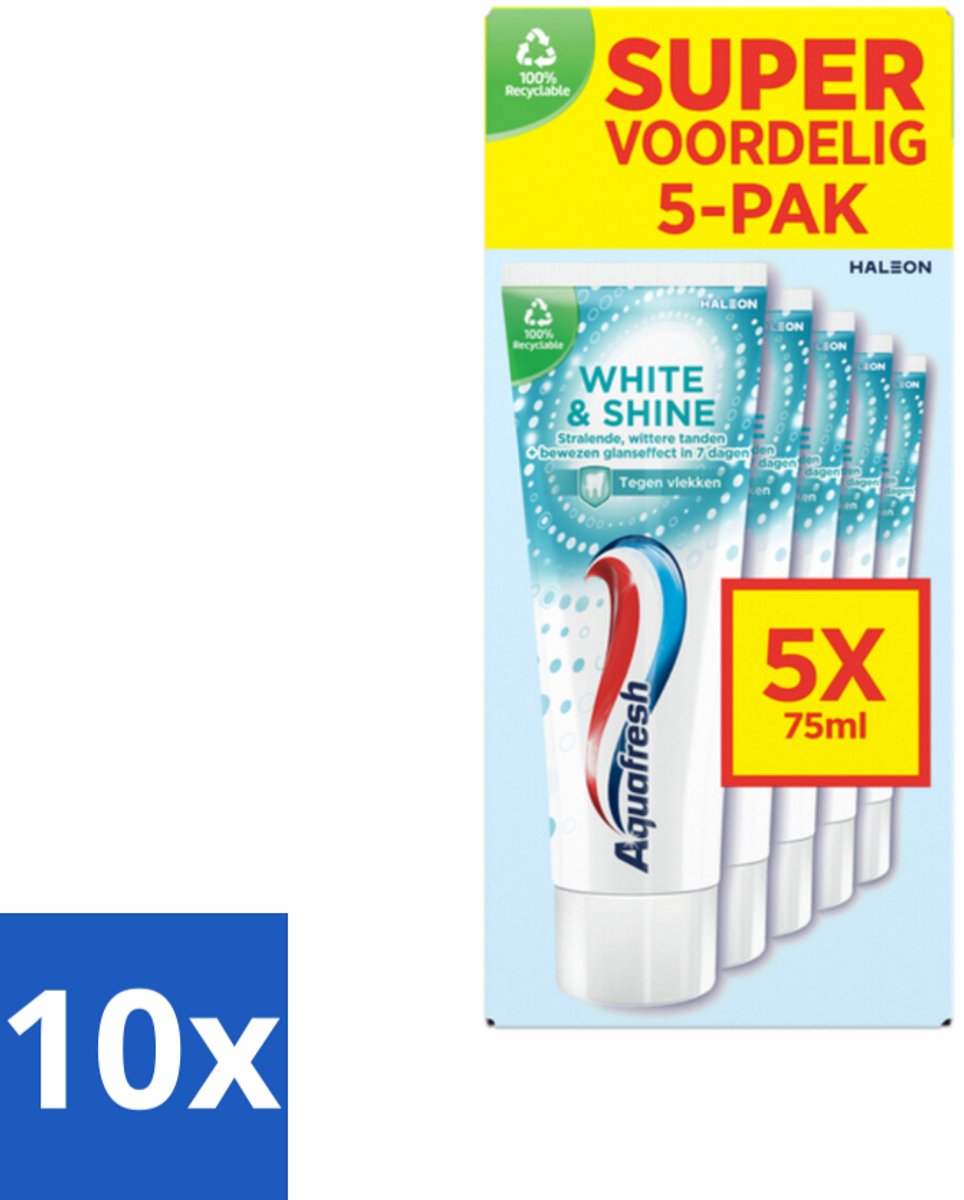 10 x Aquafresh White & Shine Tandpasta - Wittere Tanden - Voordeelverpakking - 5 tubes - Witte Tanden - Tandpasta - Tanden Reinigen - Tanden Witter Maken - Glanzende Tanden