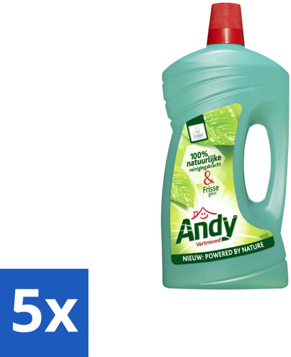 5 x Andy - Vertrouwd - Allesreiniger - Fris & Vertrouwd - 1L - Allesreiniger - Natuurlijke Reiniger - Fris Aroma - Milieuvriendelijk Schoonmaken - Hardnekkig Vuil