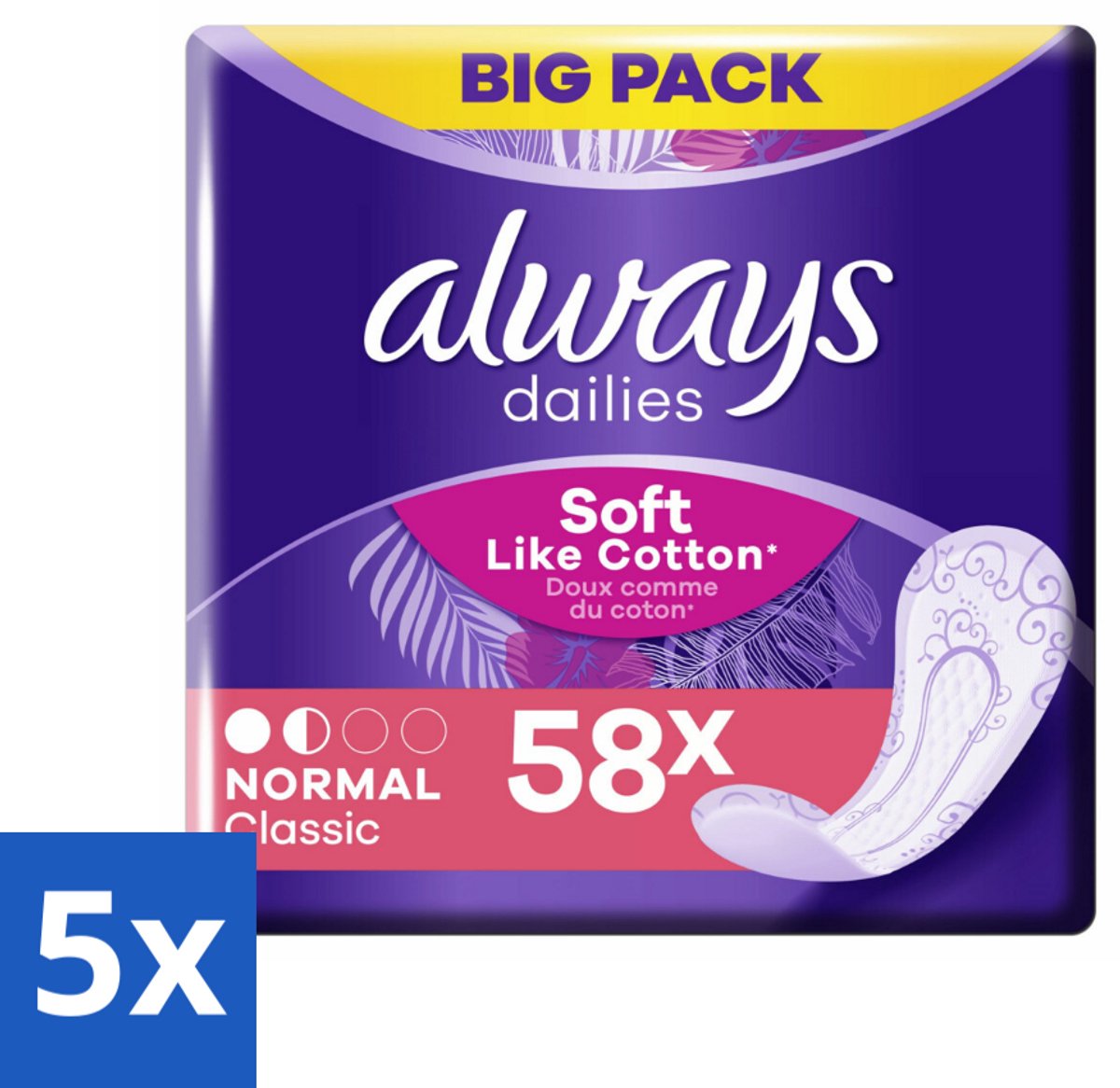5 x Always - Inlegkruisjes - Normal - Zacht - 58 Inlegkruisjes - Inlegkruisje - Inlegkruisjes - Zacht Inlegkruisje - Comfort Inlegkruisje - Dagelijks Gebruik Inlegkruisje